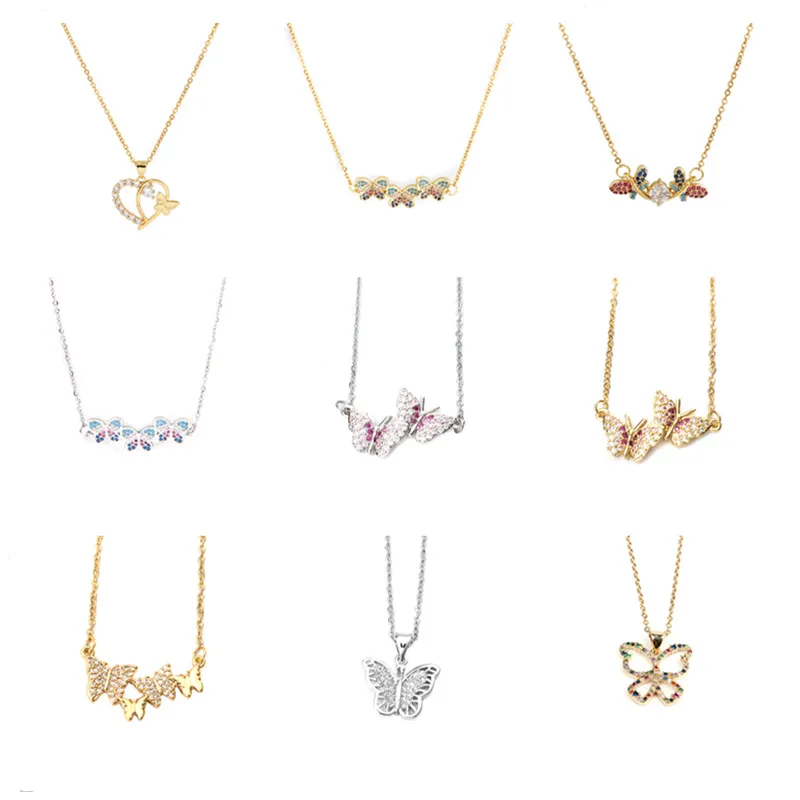 

8Seasons Stainless Steel Copper Micro Pave Necklace Gold Color Butterfly Animal Multicolour Cubic Zirconia 45cm-48cm long, 1 PC