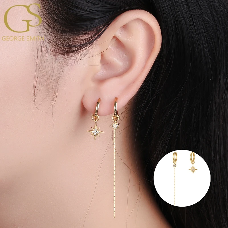 

GS European and American Drop Earrings Five-Pointed Star INS Wild Diamond S925 Sterling Silver Earrings Women Gift Fine Jewelry