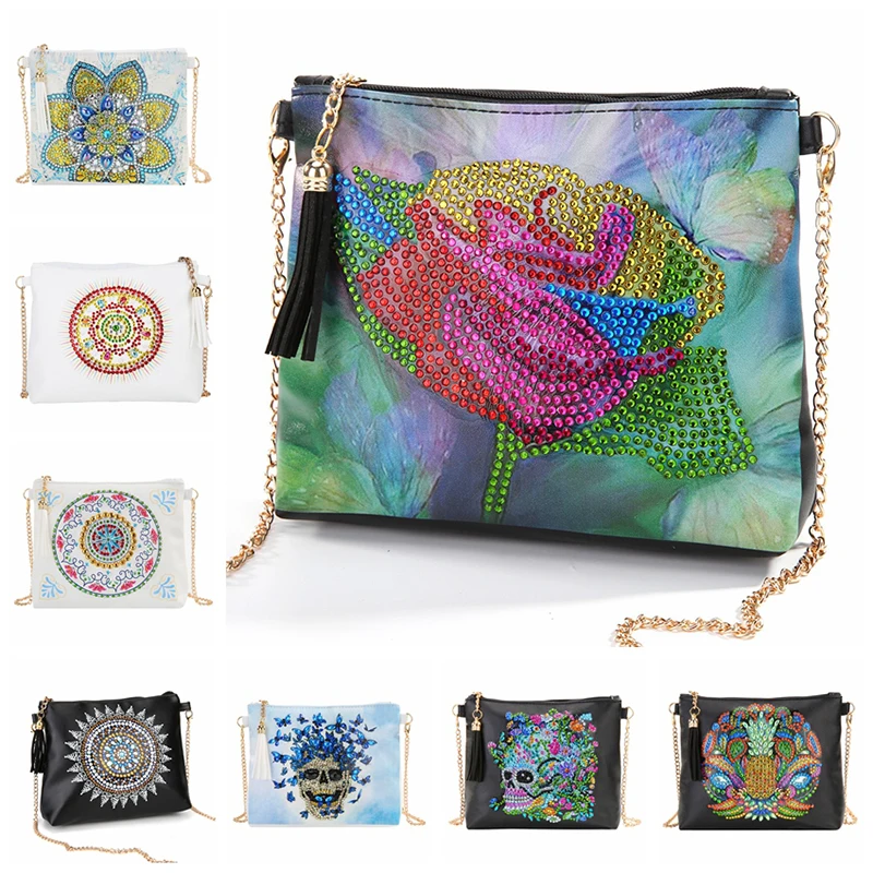 

5D «сделай сам», кожаный кошелек с ремешком на запястье с алмазной живописью особой формы, с розовой мандалой, сумки через плечо с цепочкой, С...