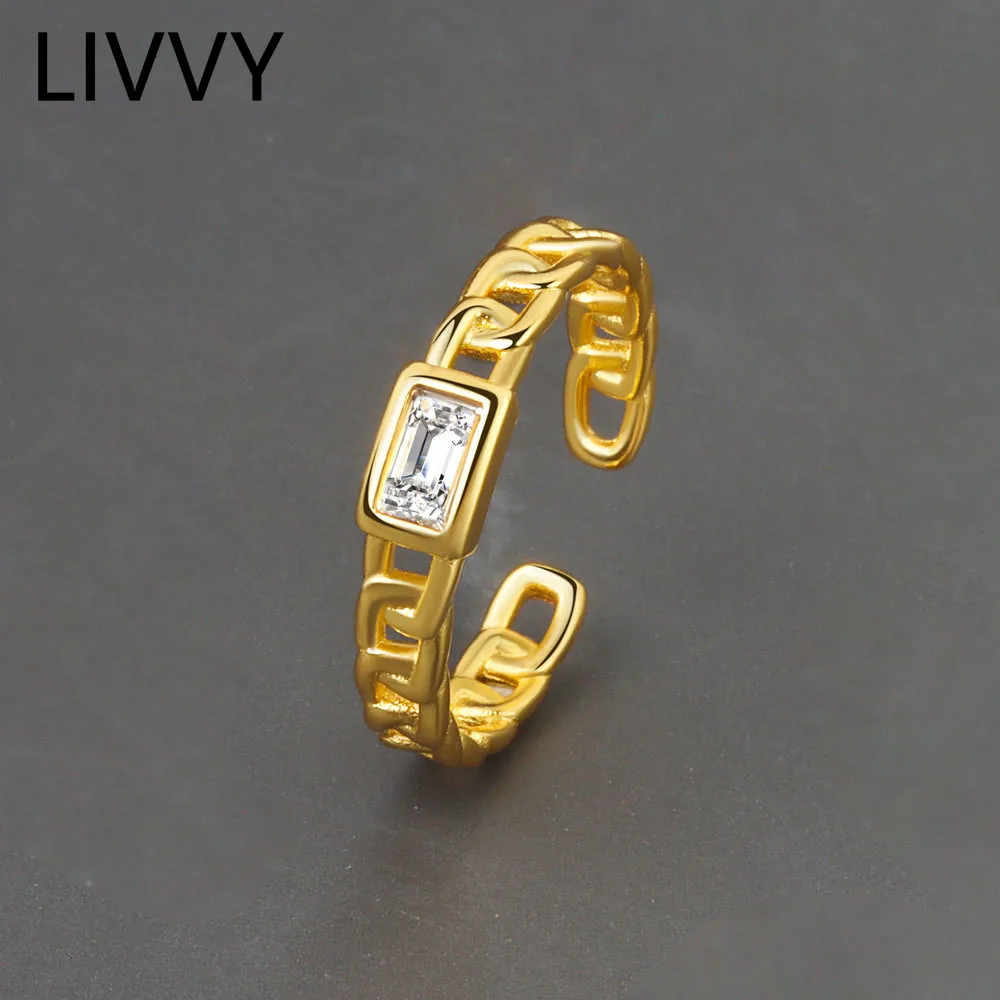 

Свадебное кольцо LIVVYSliver с геометрической цепочкой женское, регулируемое Ювелирное Украшение с квадратным кристаллом из циркония, изысканн...