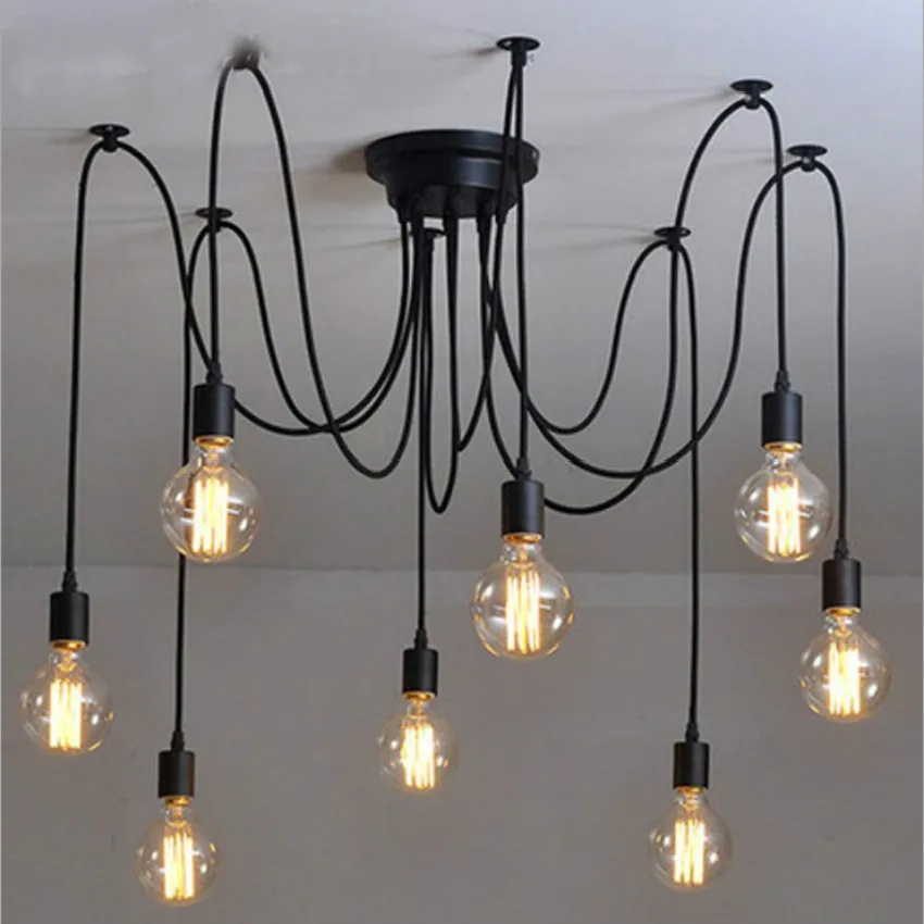 

Loft LED Creative Spider Lights Chandelier Art Bar Coffee Shop Simple Fish Wire Iron Droplight Experimental Bottle Light Fixture