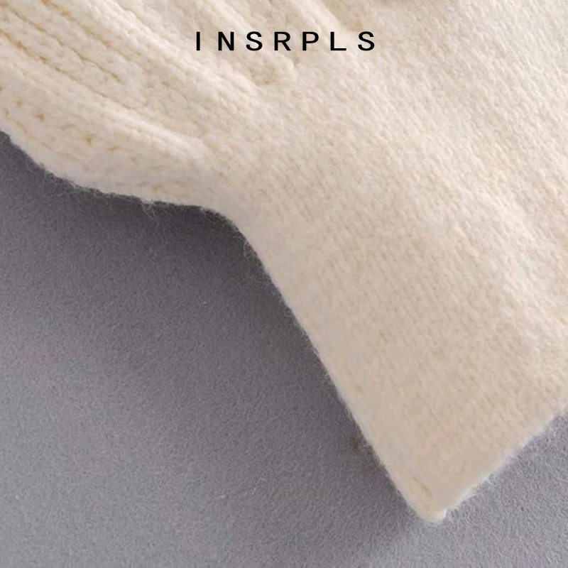 

INSRPLS Women Fashion With Ribbed Trims Cable-Knit Sweater Vintage O Neck Long Sleeve Female Pullovers Chic Tops