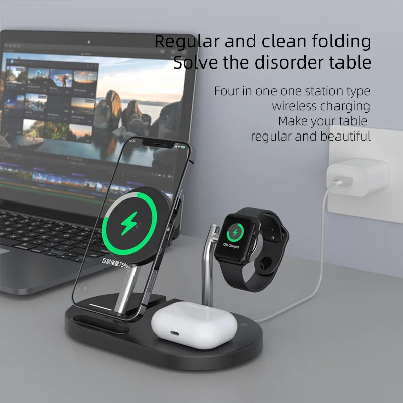 

4 in 1 Magnetic Wireless Chargers Foladable Desktop Fast Charging Station With Touch Control Night Light For iPhone 12 Series