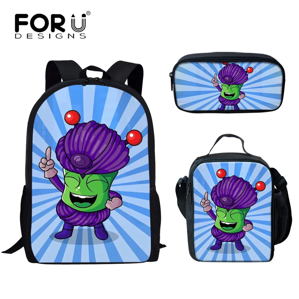 FORUDESIGNS Super Zings Cartoon Pattern School Bags Set for Primary Student Fashion Casual Backpack and Lunch Bags Penbag 3Pcs