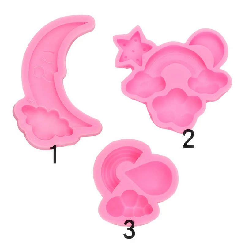 

Clouds White Clouds Rainbow Moon Stars Keychain Silicone Molds DIY Necklace Jewelry Shiny Epoxy Resin Mould P105