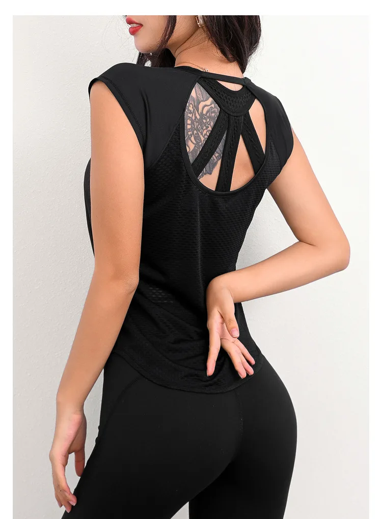 

Women Sexy Open Back Tops Yoga Shirt Workout Sports Shirts Yoga Tops Quick Dry Sleeveless Fithess T Shirts Gym Running Clothing