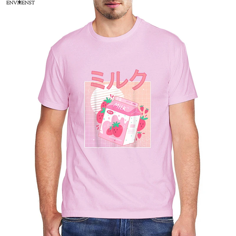 

Strawberry Milkshake Carton Creamy Milk Kawaii Funny Retro 90s Japanese Kawaii Funny Unisex T-Shirt 2021 New Arrival Tee For Men