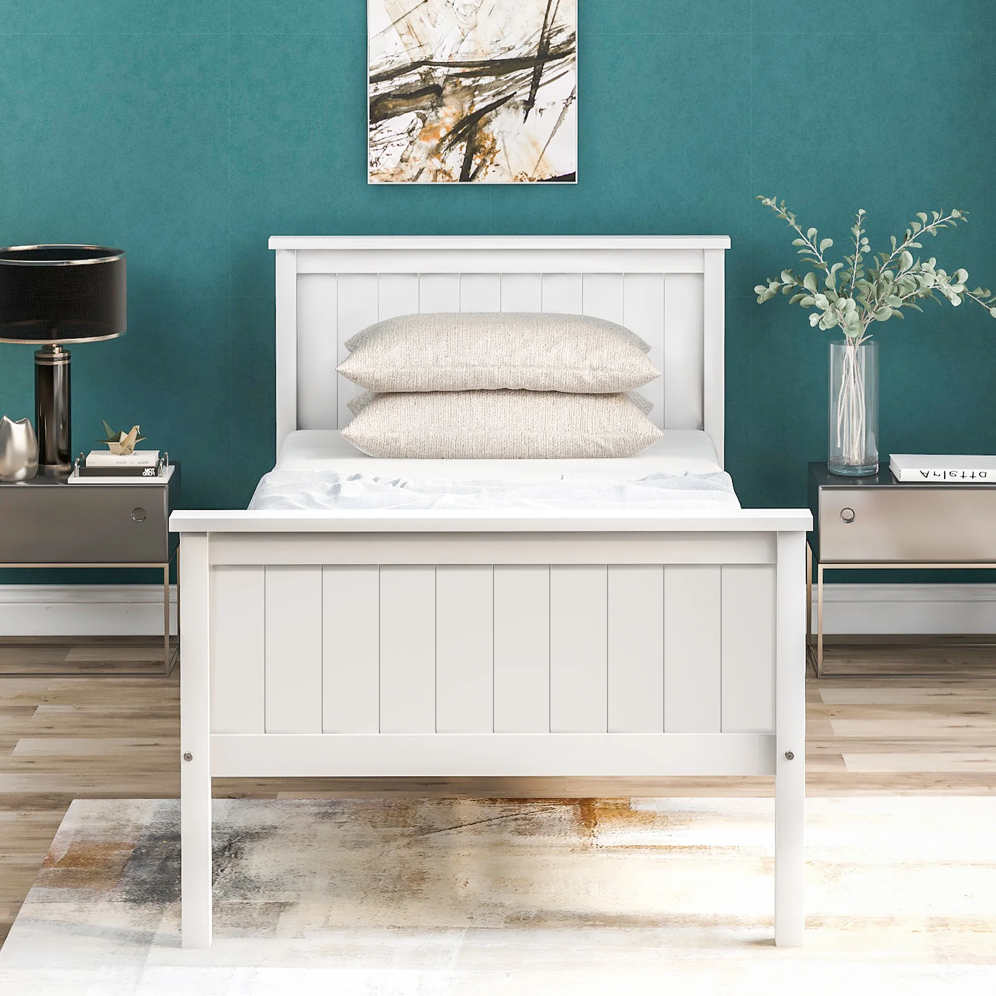 Одноместная кровать белая однотонная сосна деревянная прочная для детей 90x190 см