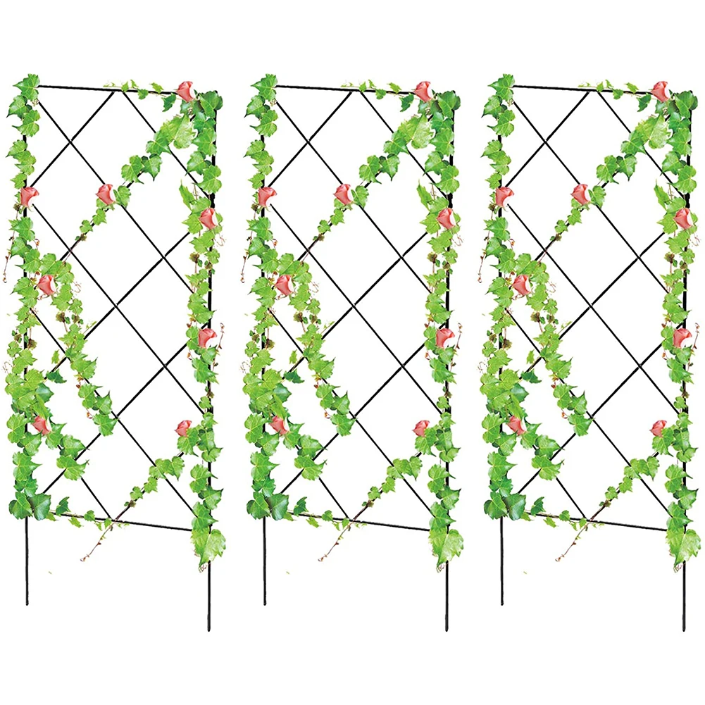 

3PCS Plant Climbing Trellis Frame Garden Flower Plant Growing Support Metal Iron Trellis Wall Foldable Trellis Bracket Black