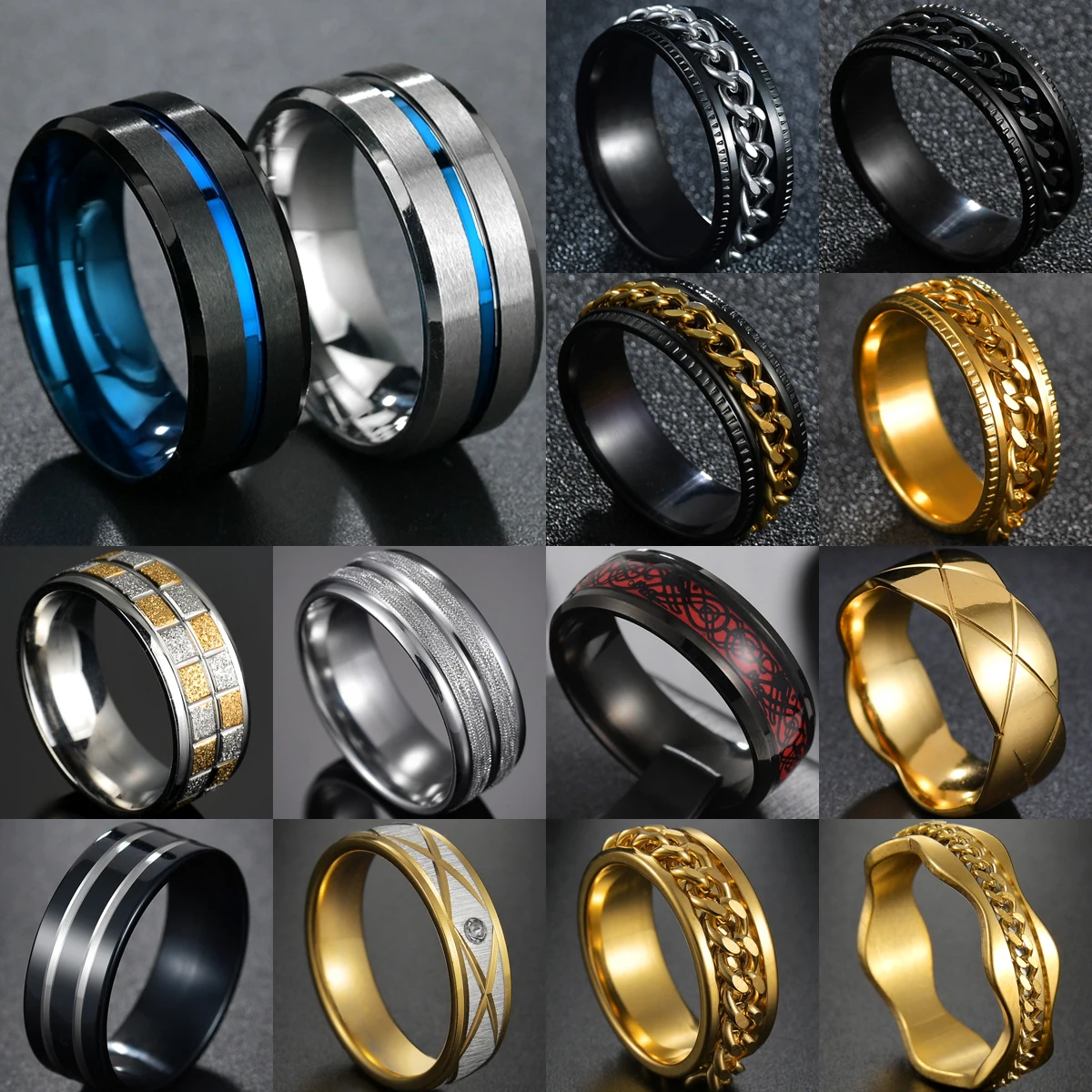 Крутое вращающееся мужское кольцо из нержавеющей стали/прядильная цепь Панк