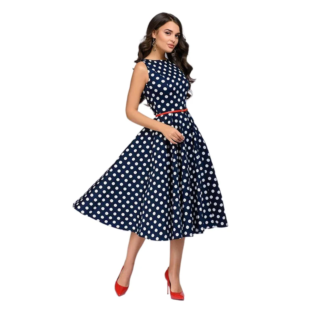 

2021 Summer New Women's Retro Sleeveless Big Swing Temperament Polka Dot Dress