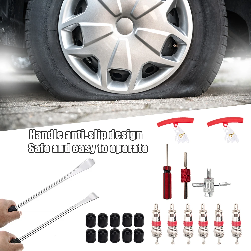 

24pcs/set Car Motorcycle Bicycle Tire Spoons Levers Rim Protectors Valve Caps Cores Removal Tool Tyre Changing Repair Tools Kit