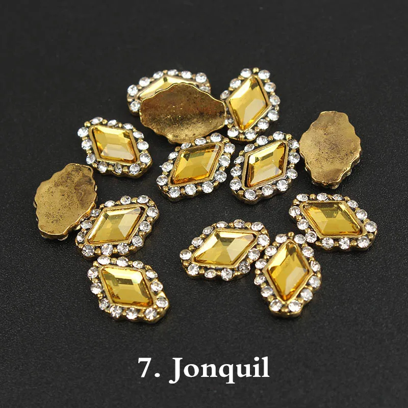 Jonquil Новинка 30 шт/50 шт 9x12 мм Ретро металлический сплав стеклянные стразы для ногтей для 3D украшения ногтей Аксессуары для маникюра - Цвет: Jonquil