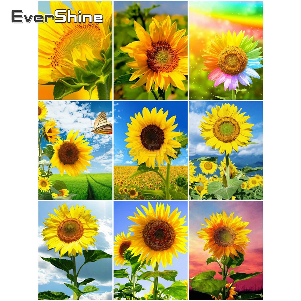 EverShine Раскраска по номеру подсолнух Продажа Ручной росписью искусство стены