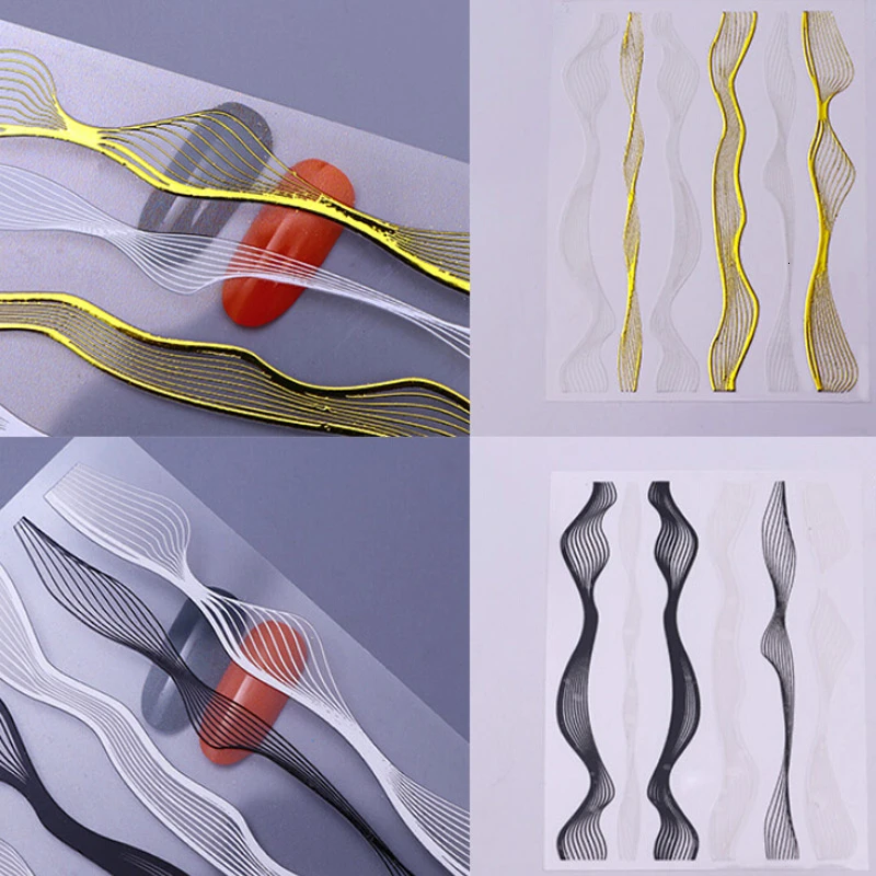 1 шт 3D золотая металлическая волнистая полоска стикер для ногтей черные