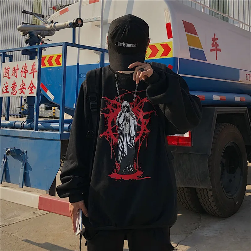 

Black Hip Hop Hoodie Streetwear Men High Street Korean Sweatshirt Gothic Tops Casual Funny Spring Autumn Harajuku Punk Hoodies