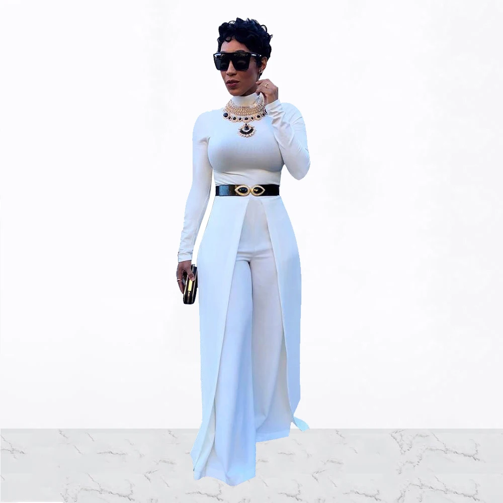 Женские свободные вечерние комбинезоны Осенние однотонные с длинными рукавами и