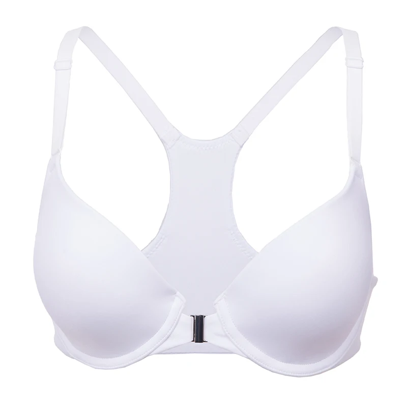 White03 Женский Гладкий пенопласт полный охват мягкий на косточках RACER BACK футболка застежка спереди бюстгальтер размера плюс - Цвет: White03