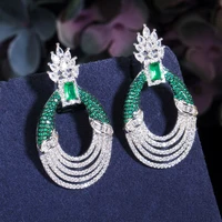 cwwzircons elegant design micro pave cubic zirconia stone geometric round drop green earrings women wedding brides jewelry cz722
