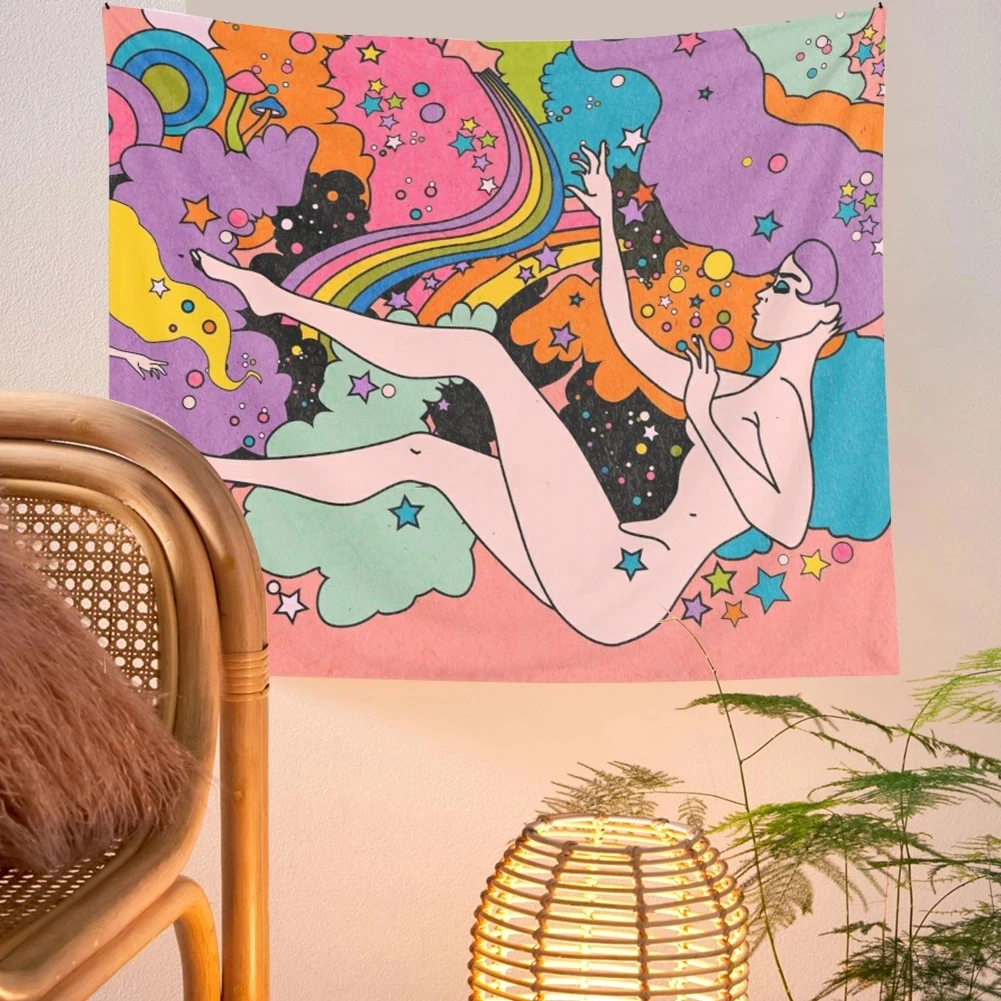 

Girl Dormitory Room Decoration Retro Tapestry Color Psychedelic Art Decoration Bedroom Living Room Wall Decoration Hanging Cloth