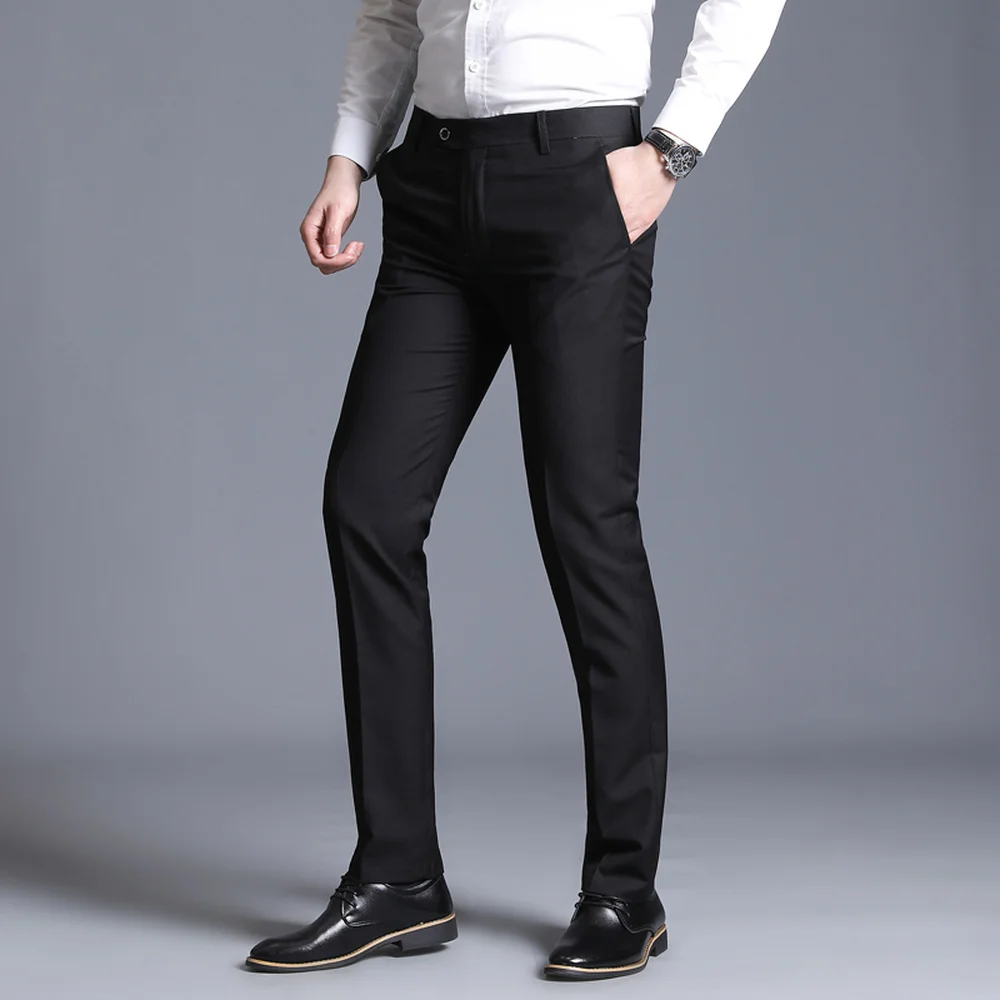 

2021 New Men Fashion Cotton Solid Color Business Suit Pants / Men Groom Wedding Dress Suit Pants Mens office Pants