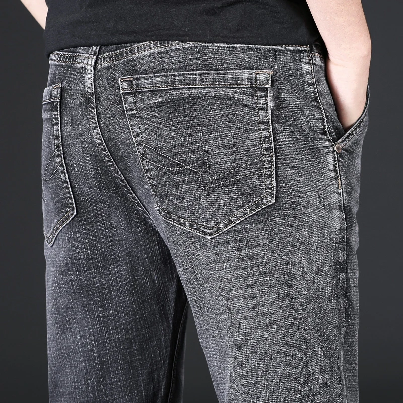 Male Jeans Men Men'S Jean Homme Denim Slim Fit Pants Trousers Straight Gray Biker Spijkerbroeken Heren Multi-Pocket Soft Casual