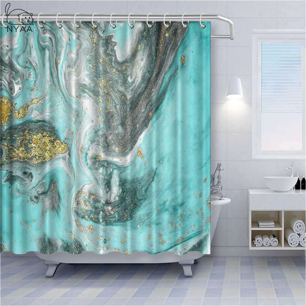 

NYAA Nordic Marble Texture Shower Curtain Abstract Cracked Waterproof Mildew proof printing bath curtain bathroom decor large