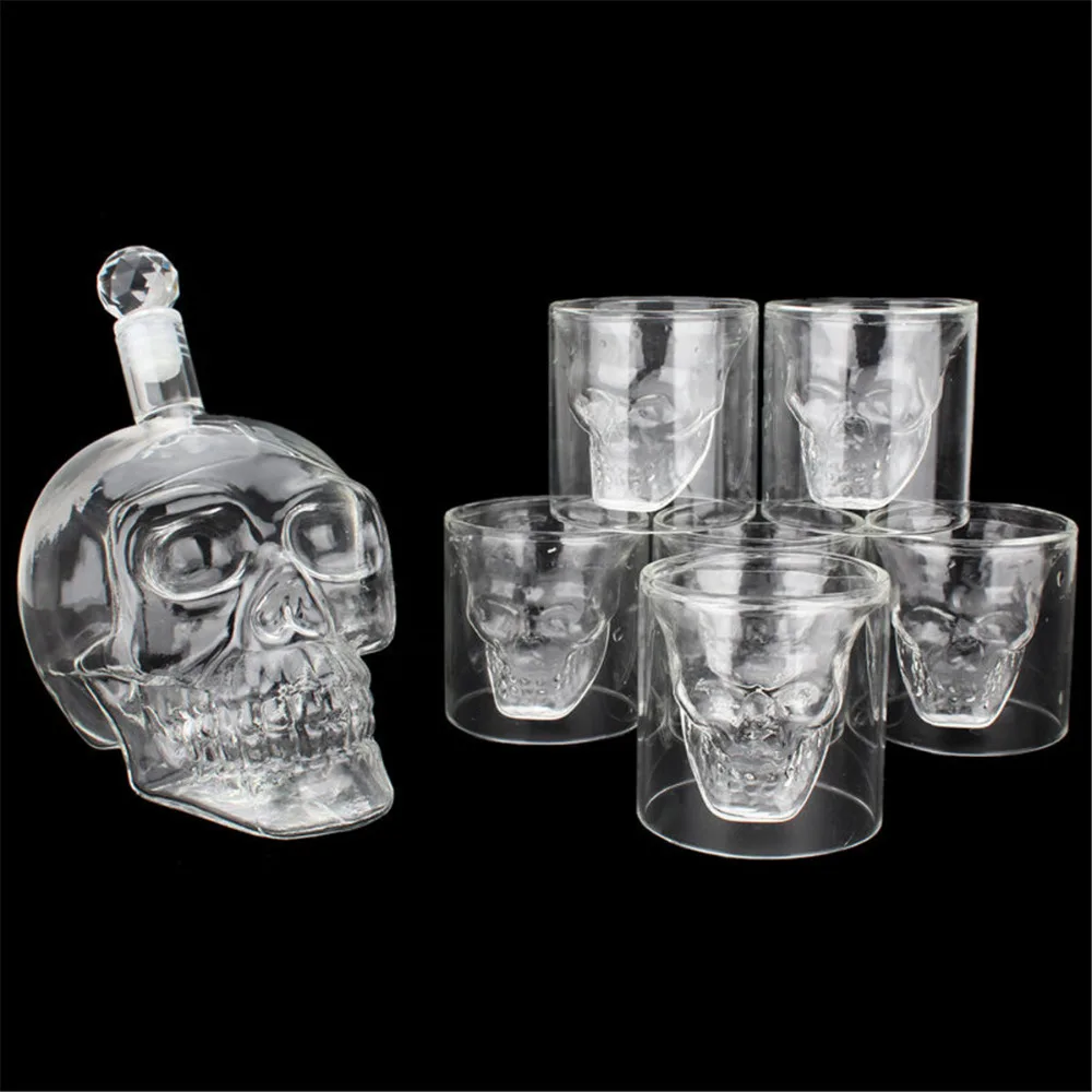 

Creative Crystal Skull Head Whiskey Vodka Wine Decanter Bottle Glass Beer Spirit 4 Sizes Bottle And Cup