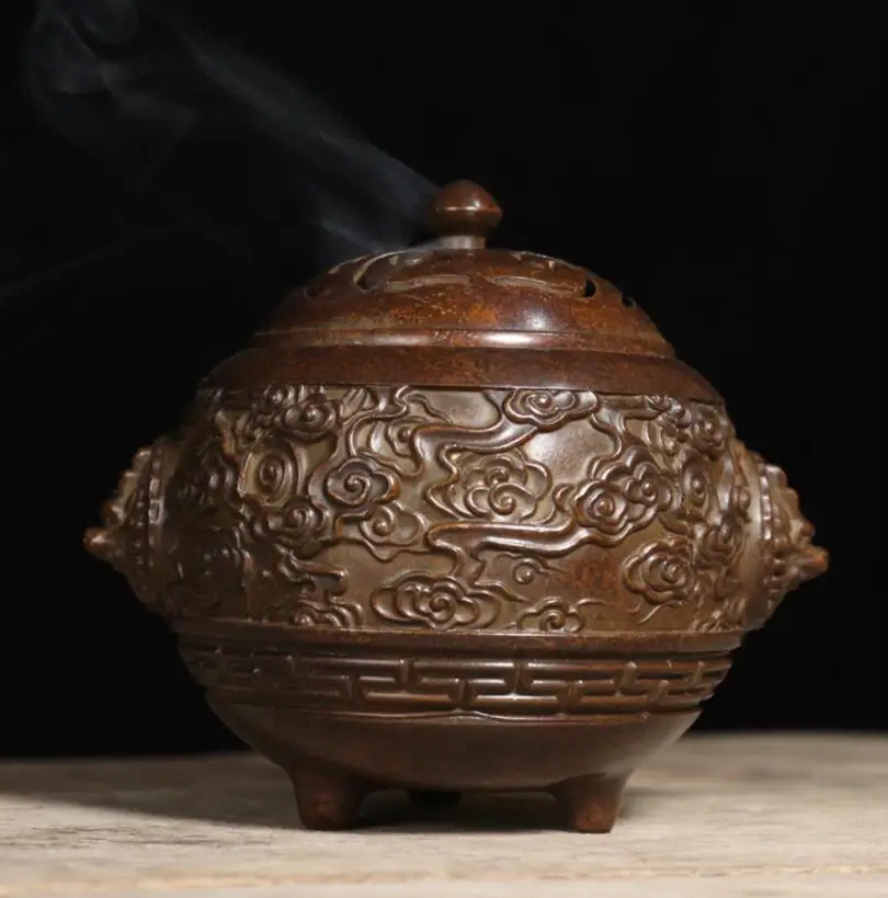 Archaize seiko brass double dragon head Auspicious clouds Incense burner household decoration crafts statue | Дом и сад