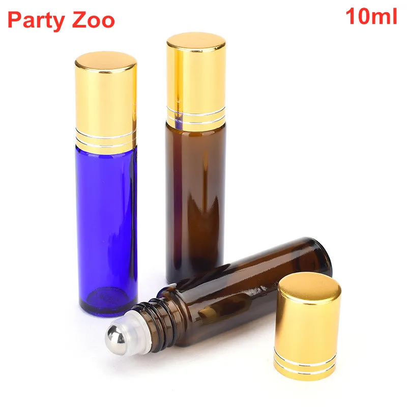 300 X янтарные/синие 10 мл стеклянные бутылочки с роликом пустая парфюмерная