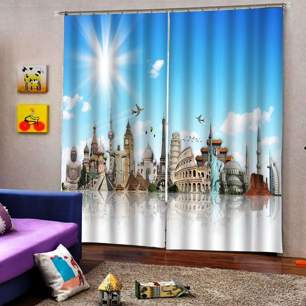 3D занавески s гостиной в спальню Cortinas подгонянные размер голубое небо | Дом и сад
