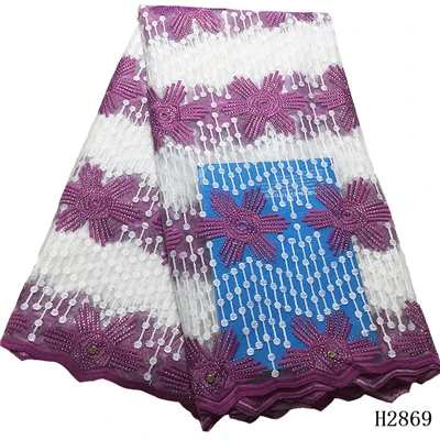 white and purple Африканская кружевная ткань Высокое качество кружево с вышитое кружево в нигерийском стиле ткань для женщин синяя фиолетовая французская Сетка кружевная ткань - Цвет: white and purple