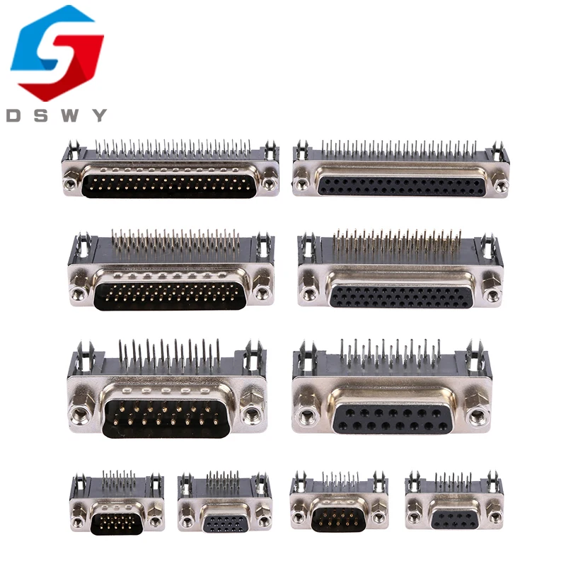 

5Pcs DR9 DR15 DR25 DR37 Hole/Pin Female/Male right angle Welded d-sub Connector RS232 serial port adapter DB9 9/15/25/37 pin