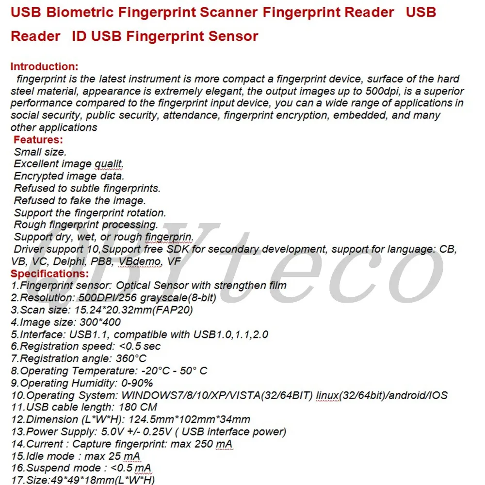 QBYteco Biometric Fingerprint Scanner Reader USB Sensor Live20r SLK20R U are |