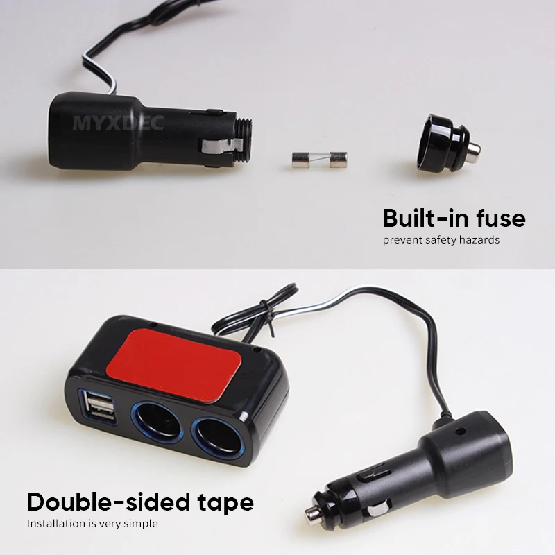 Тройная Розетка от 1 до 2+ 3 USB источник питания Автомобильное зарядное устройство с синим светильник автомобильный адаптер аксессуар DC12V