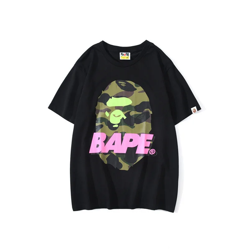 

Bappe Summer New Camouflage Large Letter Short Sleeve T-shirt Men and Women Same Style Couple Wear