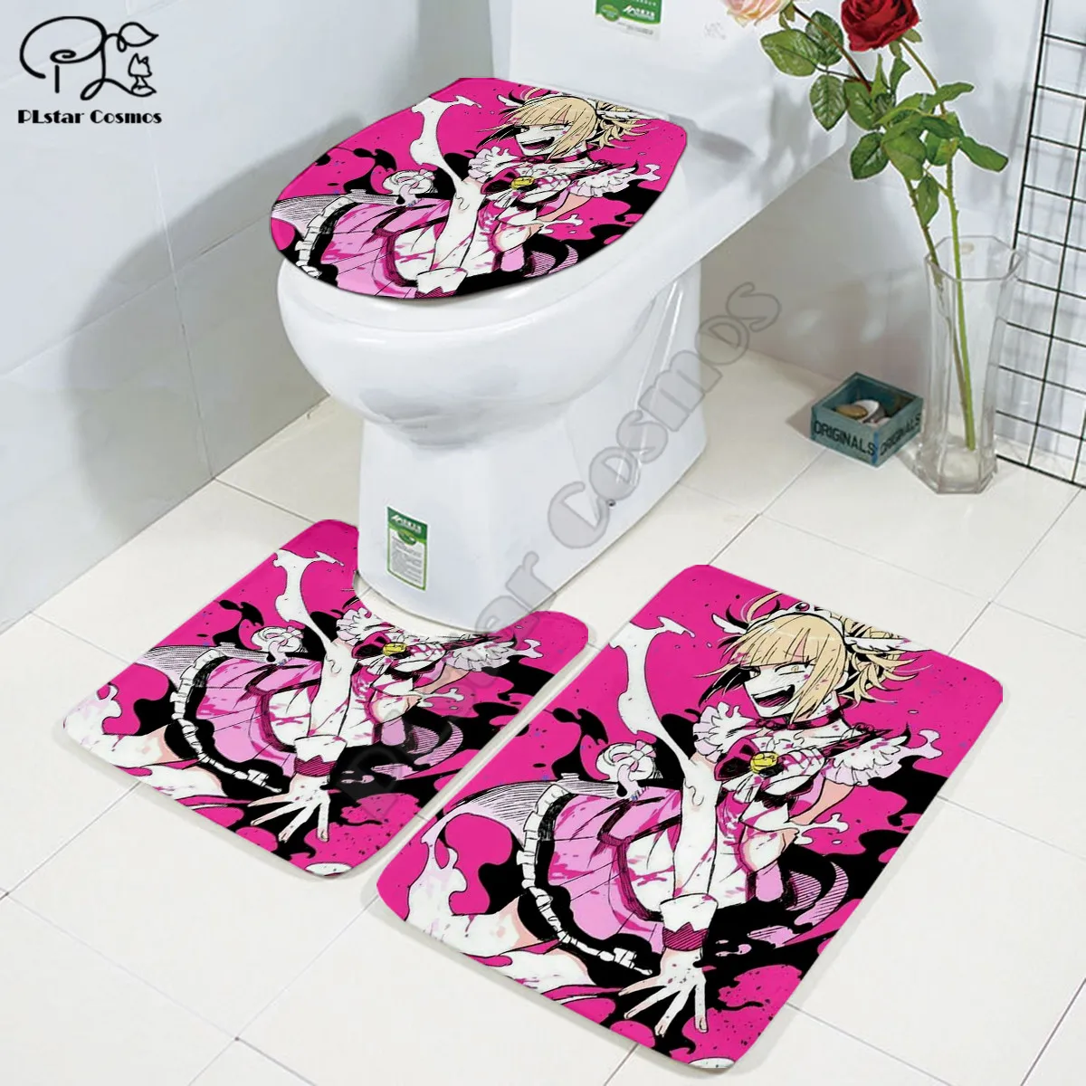 

Anime Girl characters pattern 3D printed Bathroom Pedestal Rug Lid Toilet Cover Bath Mat Set drop shipping style-3