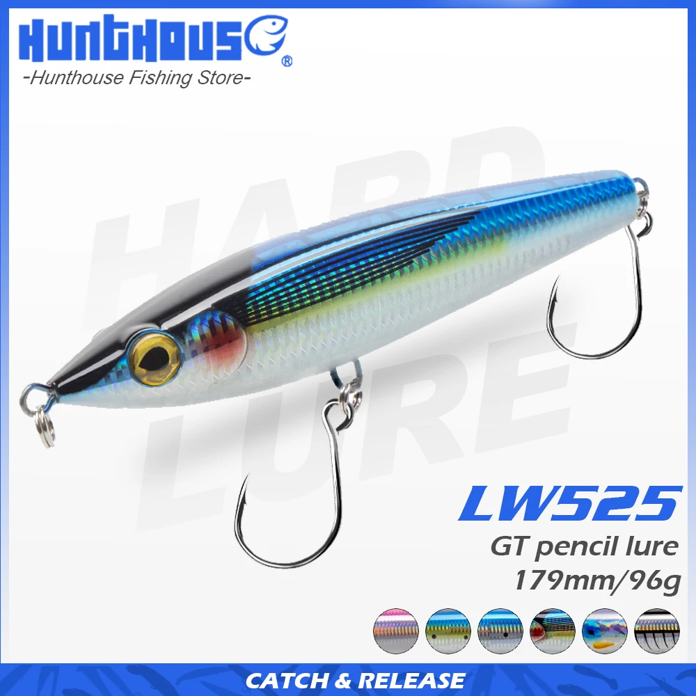 Hunthouse pencil fishing lure 179mm 96g Wobbler Floating seabass hard lures trolling Stickbait for GT tuna fake bait LW525