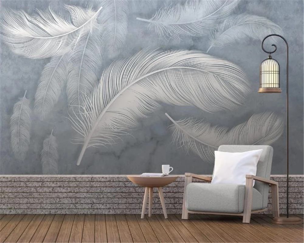 

3d Wallpaper for Living Room Nordic HD Hand-Painted Feather Modern Minimalist TV Background Wall Decorative Silk Wallpaper