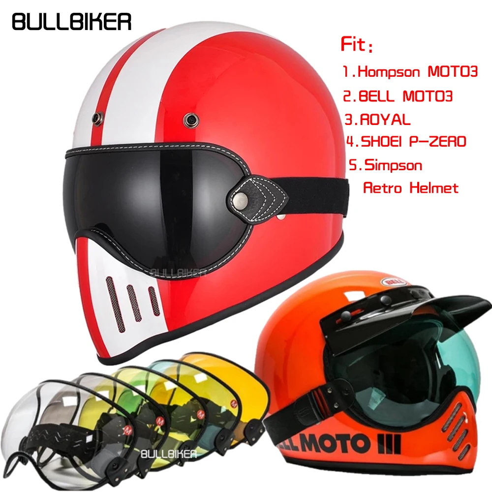 Мотоциклетный шлем BULLBIKER с пузырьковым козырьком линзы очки для BELL MOTO 3/ROYAL/SHOEI P