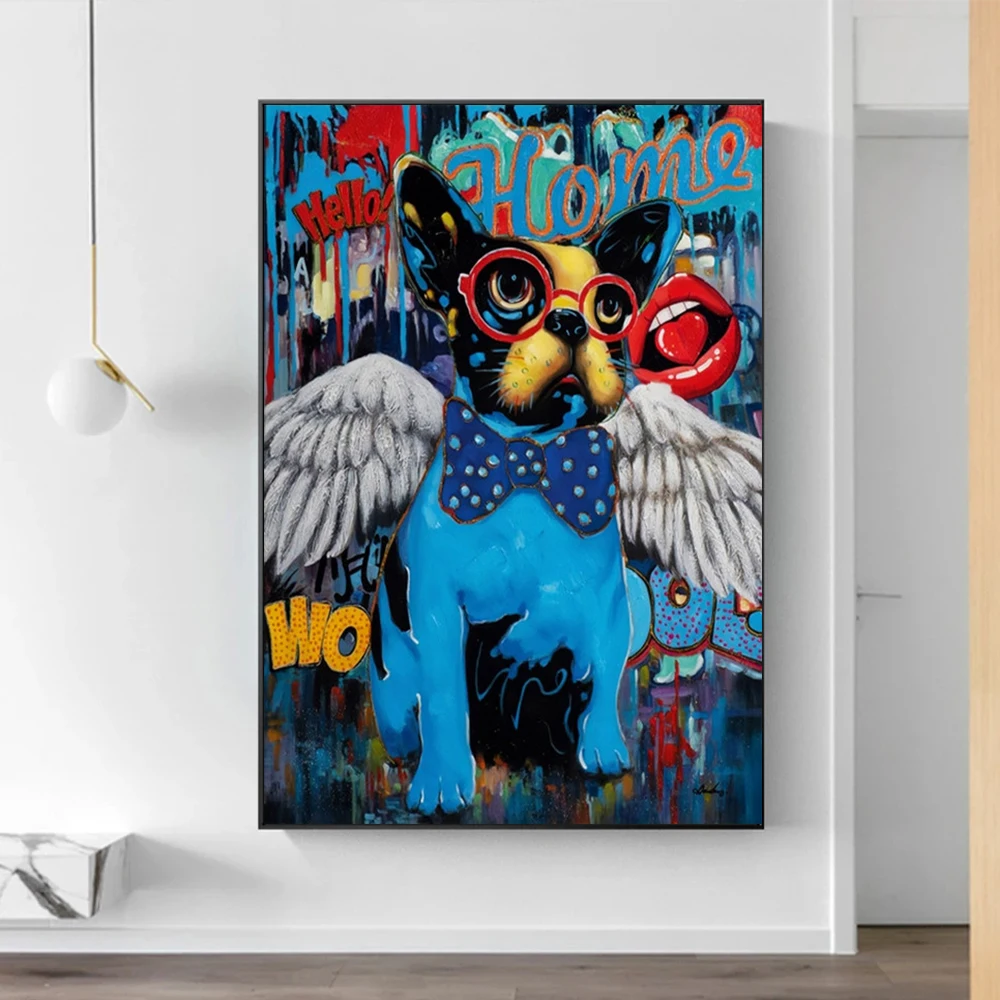 

Canvas Painting Of Watercolor Winged Dog Fashion Poster Bedroom Decoration Paintings Room Decor Lovely Animal Wall Art Picture