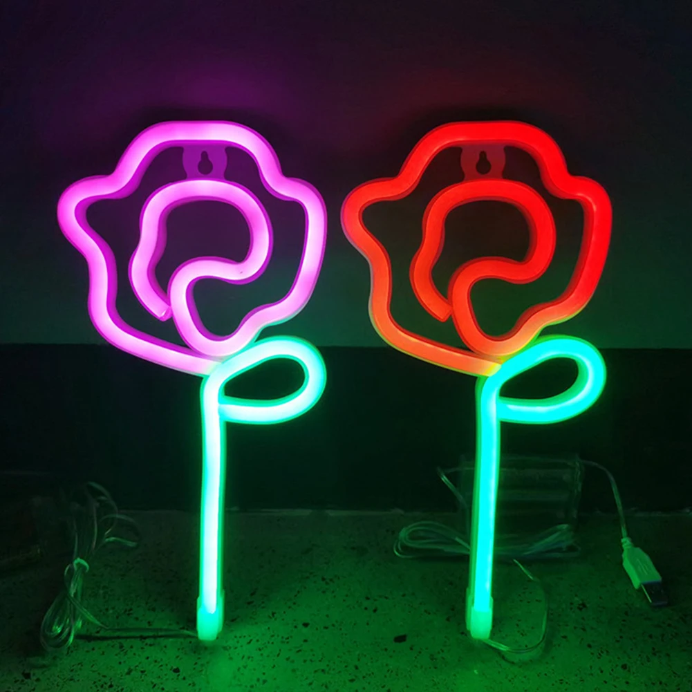 

New LED Neon Night Light Rose Art Sign USB Battery Powered Birthday Gift Wedding Party Shop Wall-Mounted Lighting Room Lamp#20