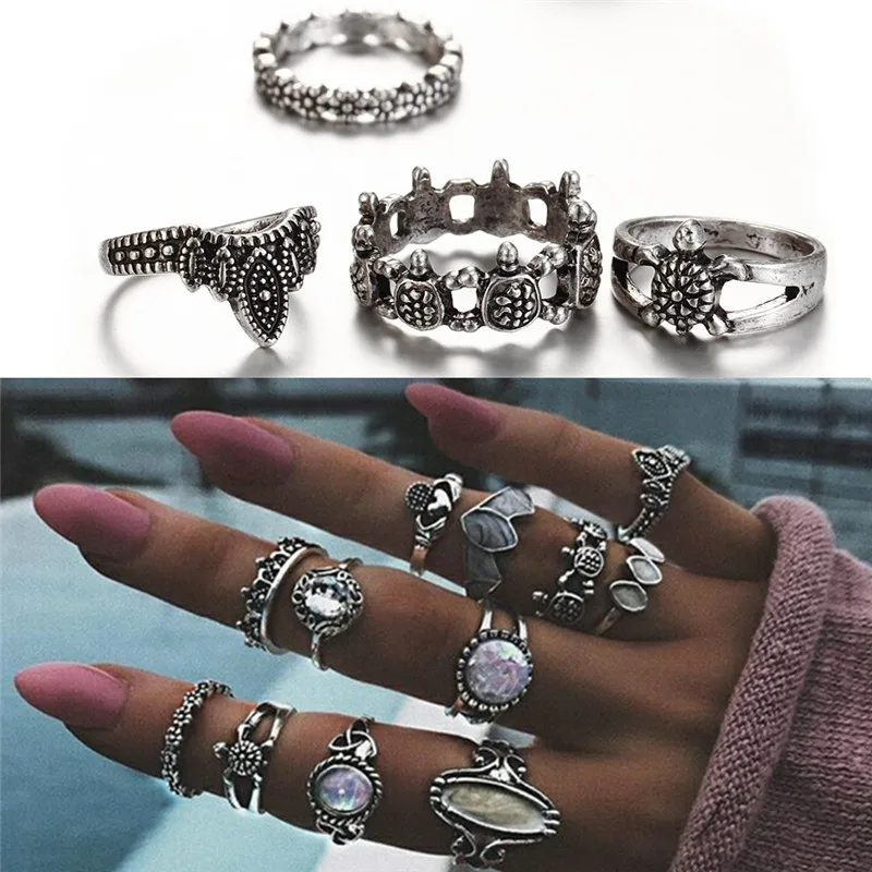 12 шт./компл. кольцо с белым огненным опалом Винтажное на костяшки рук набор колец