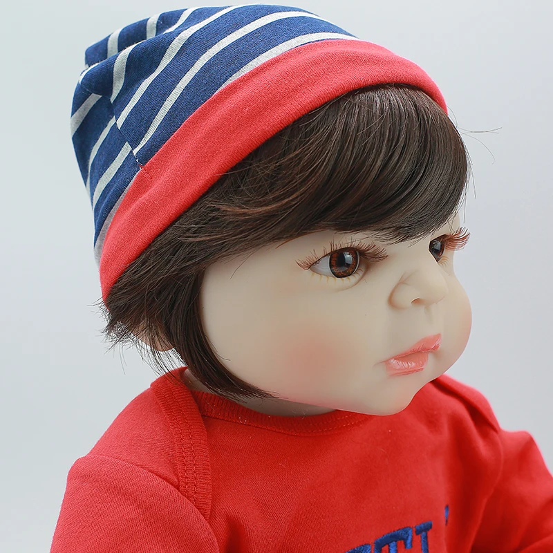 

22 Inch Full Silicone Reborn Baby Boneca Short hair charm doll Brinquedos best Reborn toy for boy toy