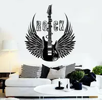 Music Vinyl Wall Decal Electric Guitar Rock Window Sticker Wings Music Musical Home Decor Music Bar Decoration M322