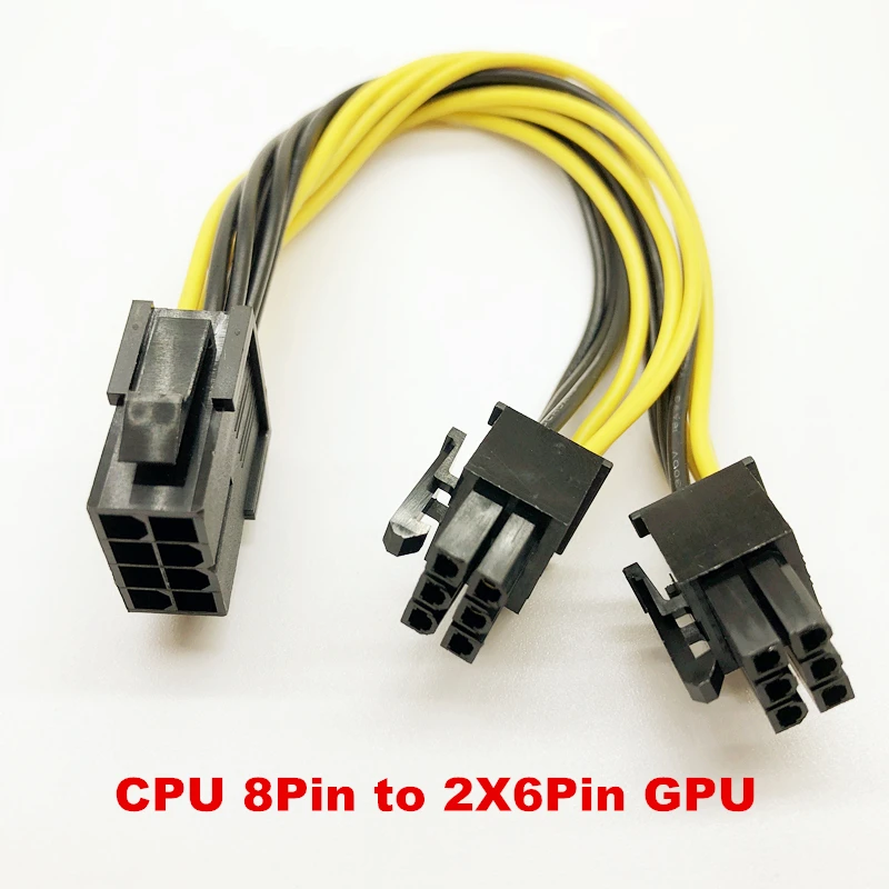 

1Pcs CPU 8Pin Female to 2X6pin Female PCI-E Graphics Power Supply Cable Y Splitter Adapter CPU 8Pin to Dual 6Pin GPU 18AWG 20CM