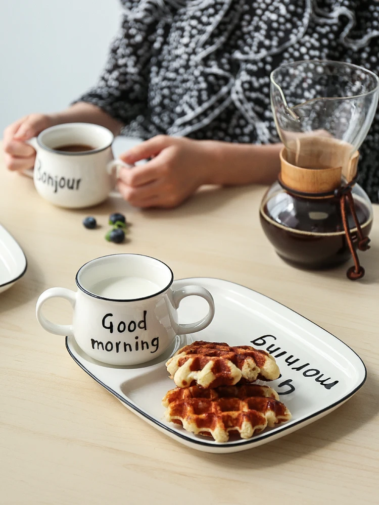 Japanese Breakfast Tableware Set Creative Household Ceramic Bowl Plate Compartment Tray Milk Oatmeal Cup | Дом и сад