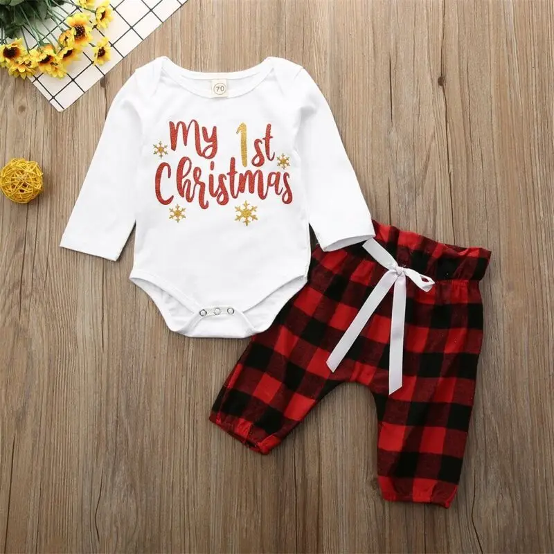 CANIS Autumn My First Christmas Baby Boy Girl Newborn Xmas Clothes Set Long Sleeve Romper Pants Outfit | Детская одежда и обувь