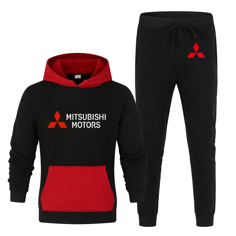 

New Hot Autumn Spring Fashion Mitsubishi Motors Sports Hooded Harajuku Cardigan Men's Stitching Brand Men's Six colors Suit