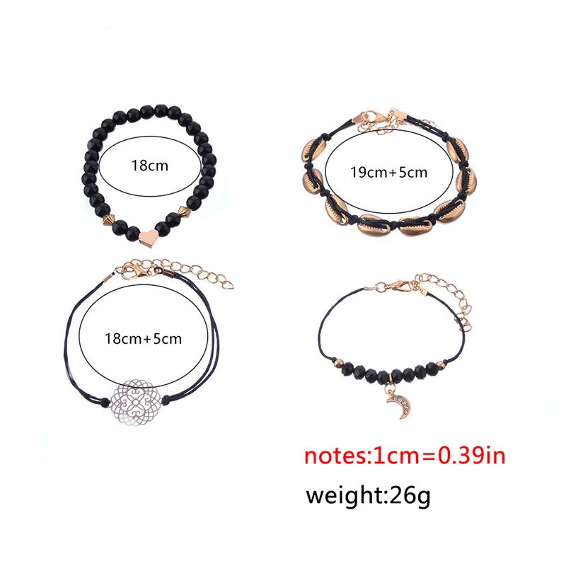 4pcs/Set Heart Shell Bead Chain Bracelet Women Boho Moon Pendant Adjustable Charm Gifts For Friends Jewelry Femme | Украшения и